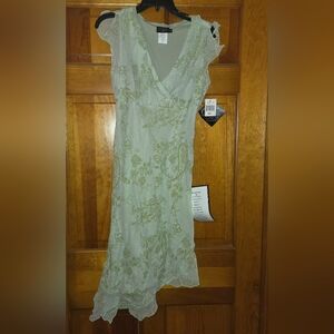 CDC Green Floral Ruffle Dress Size 4 Y2K Vintage Fairycore Cottagecore NWT Flaw